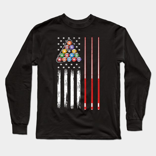 American Flag Billiard Pool Player Long Sleeve T-Shirt by Happy Shirt